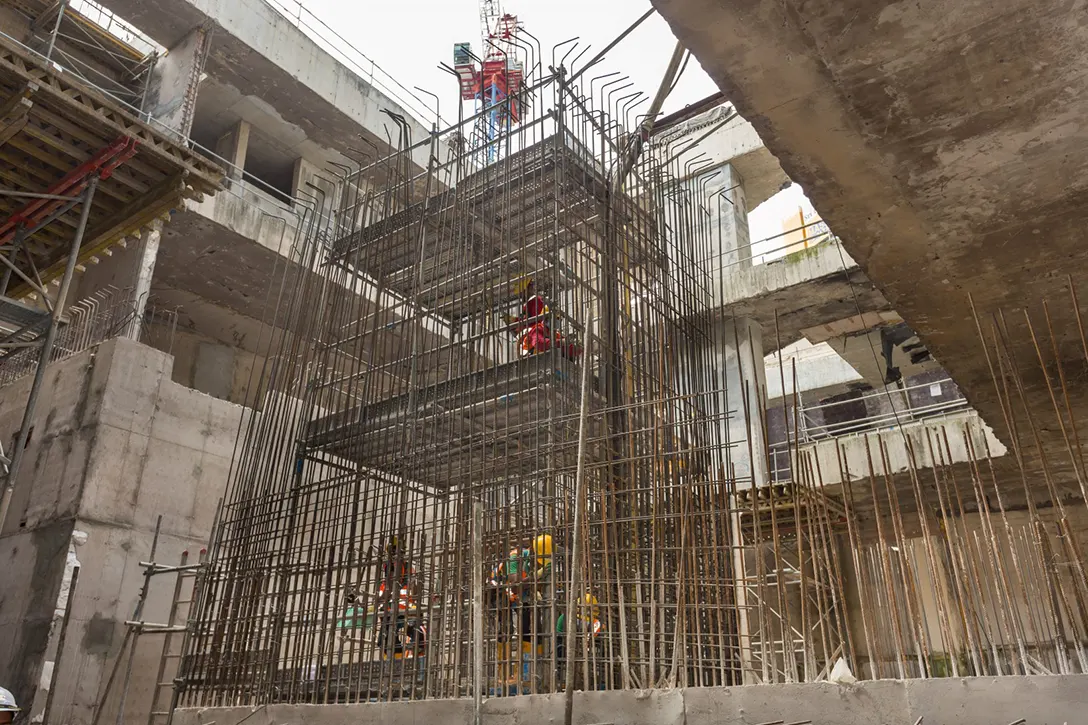 Rebar works for internal wall at Titiwangsa MRT Station base level.