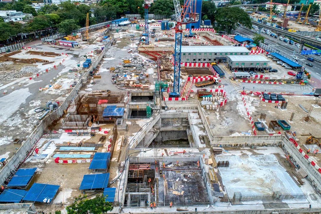 Aerial view of the Titiwangsa MRT Station site with overall progress of 78% as of November 2020.