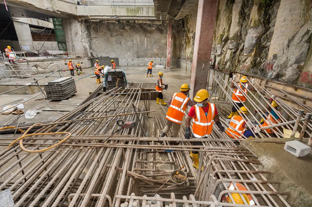 Rebar works for concourse slab at Entrance A of the Titiwangsa MRT Station.