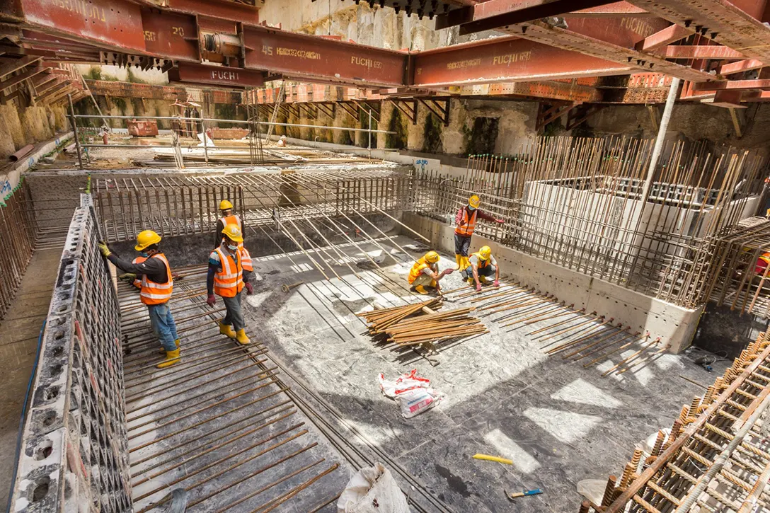 Rebar works in progress for the Titiwangsa MRT Station Entrance B lower ground level slab.