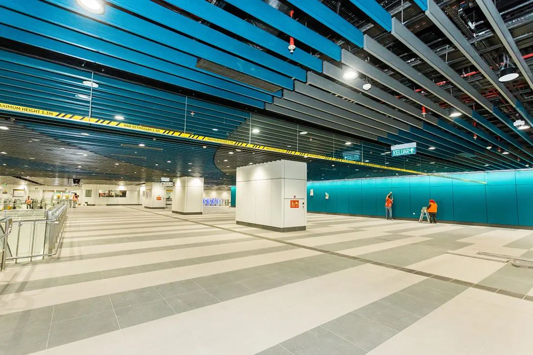 Deep cleaning works in progress at the Titiwangsa MRT Station concourse level.