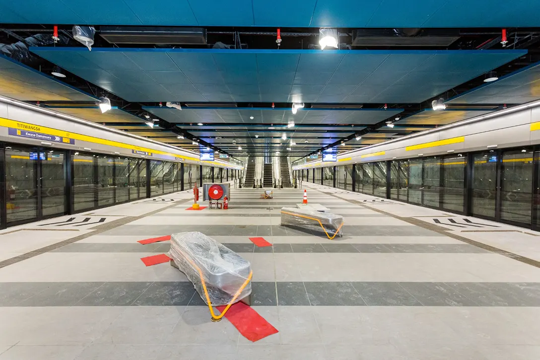 Benches installation at the Titiwangsa MRT Station platform level.