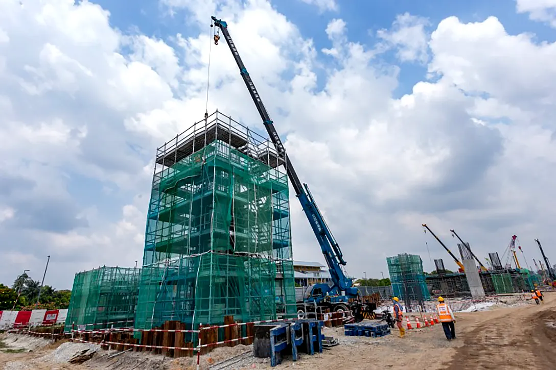 Construction of piers at the UPM MRT Station site.