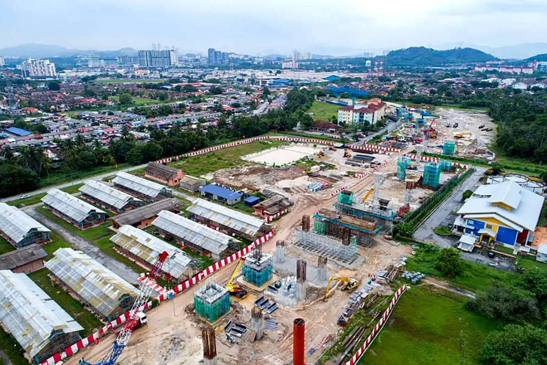 Aerial view of station portal construction at the UPM MRT Station site