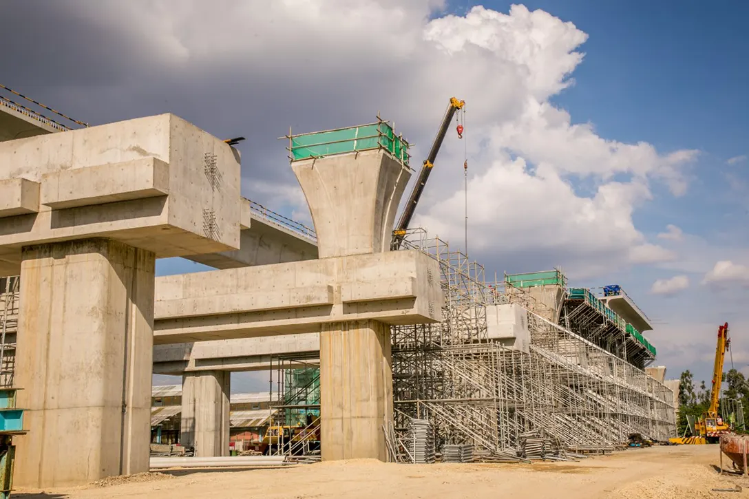 View of segment erection using trestle system at UPM MRT Station site.