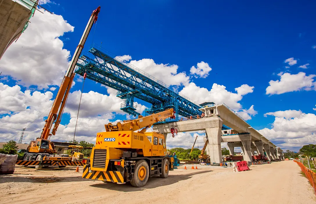 View of the ongoing launching works for segmental box girder at the UPM MRT Station site