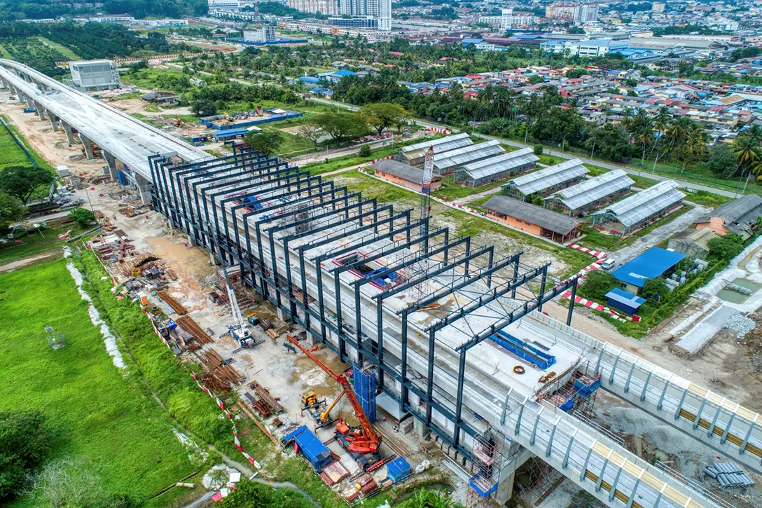 View of the UPM MRT Station site showing the roofing works in progress.
