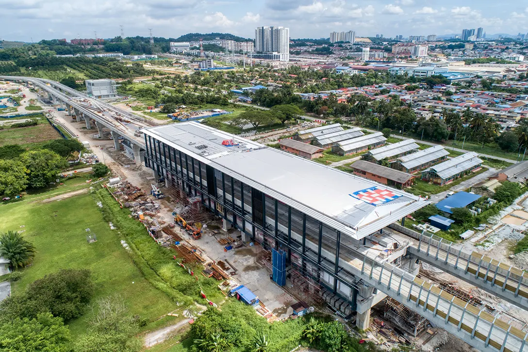 Roof accessories installation works in progress at the UPM MRT Station.