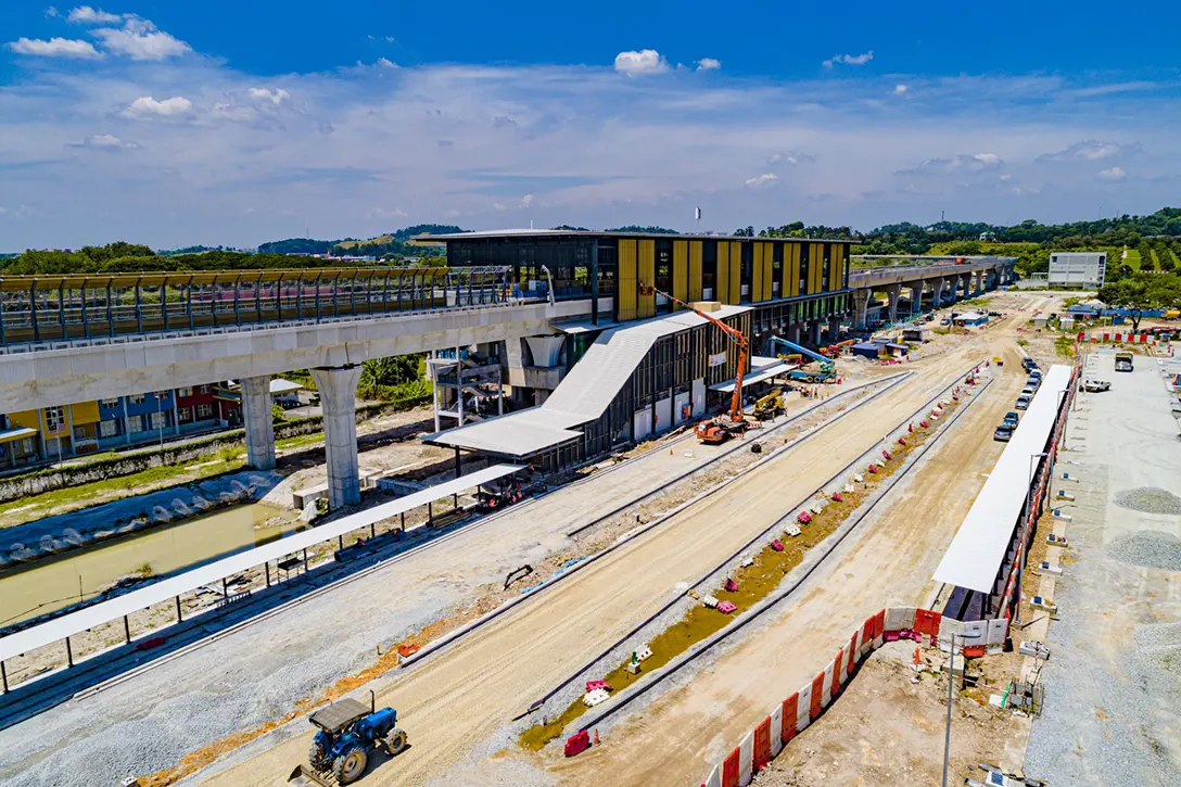 Aerial view of the UPM MRT Station showing the station roadworks in progress.