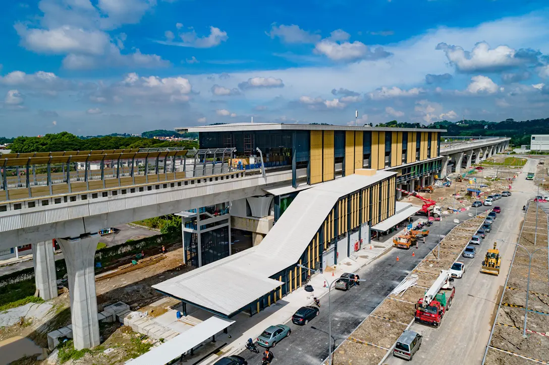 Aerial view of the UPM MRT Station showing the station roadworks in progress.