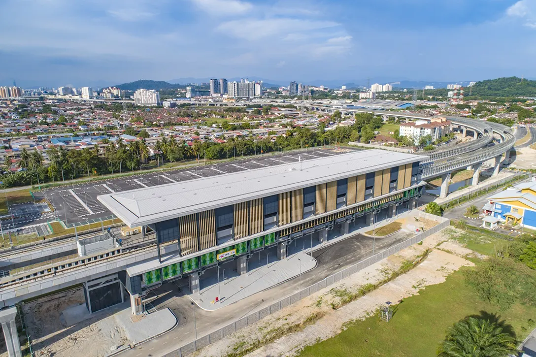 Aerial view of the UPM MRT Station showing the landscaping works in progress.