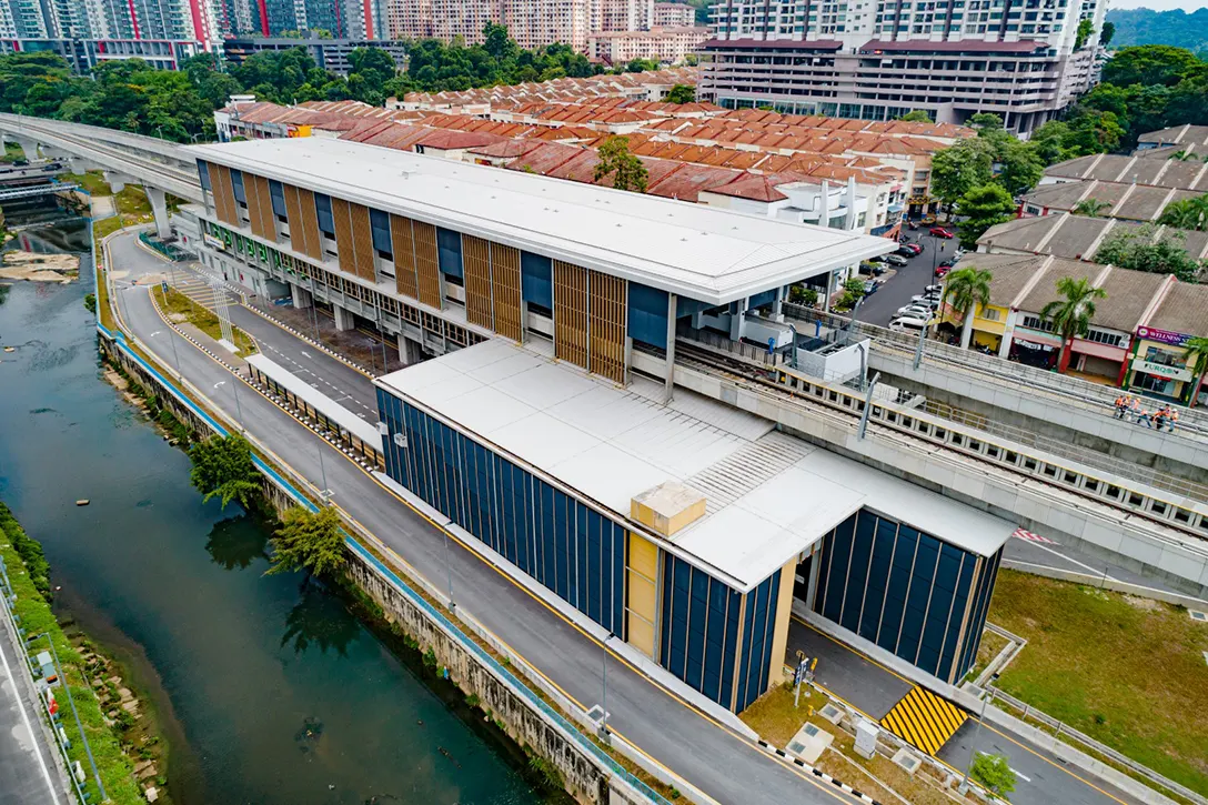Aerial view of the completed Damansara Damai MRT Station.