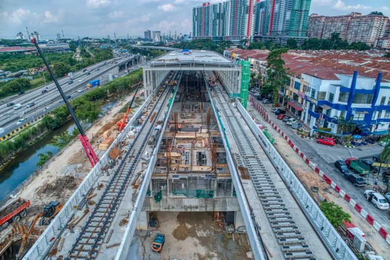 Ongoing station platform construction works at the Damansara Damai MRT Station site