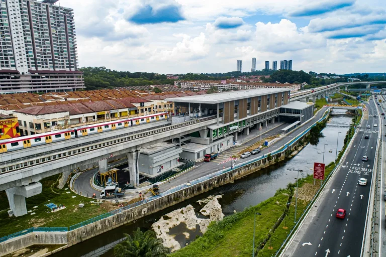 Aerial view of the Damansara Damai MRT Station showing the mechanical and electrical works in progress