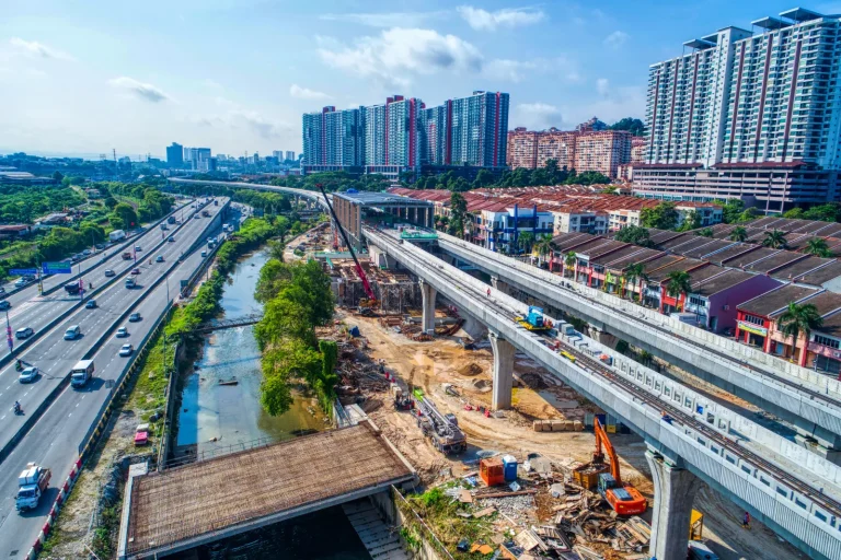 Access bridge construction works in progress at the Damansara Damai MRT Station site
