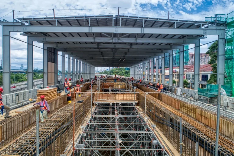 Ongoing station platform construction works at the Damansara Damai MRT Station site