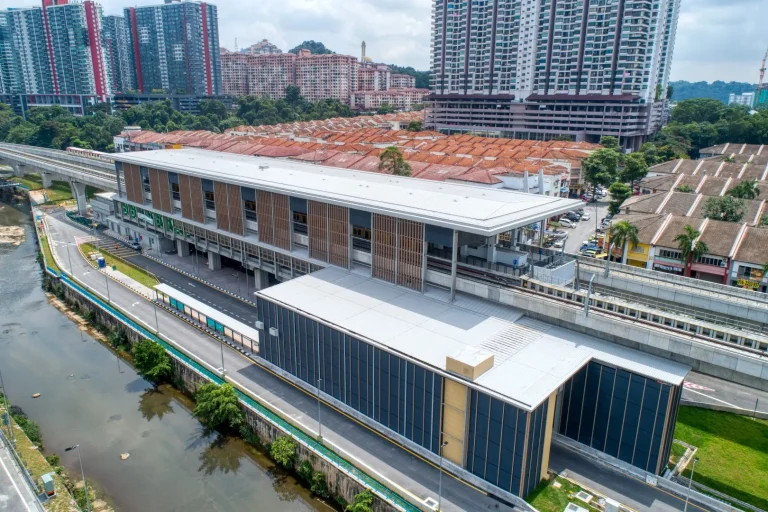 Aerial view of the Damansara Damai MRT Station showing the housekeeping works in progress