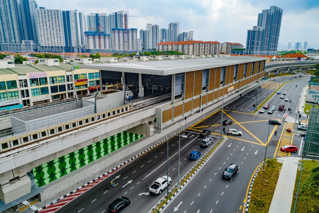 Aerial view of the Metro Prima MRT Station along Jalan Kepong