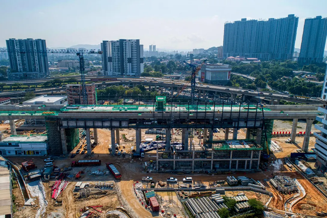 Aerial view of the Kuchai MRT Station site showing the ongoing construction works