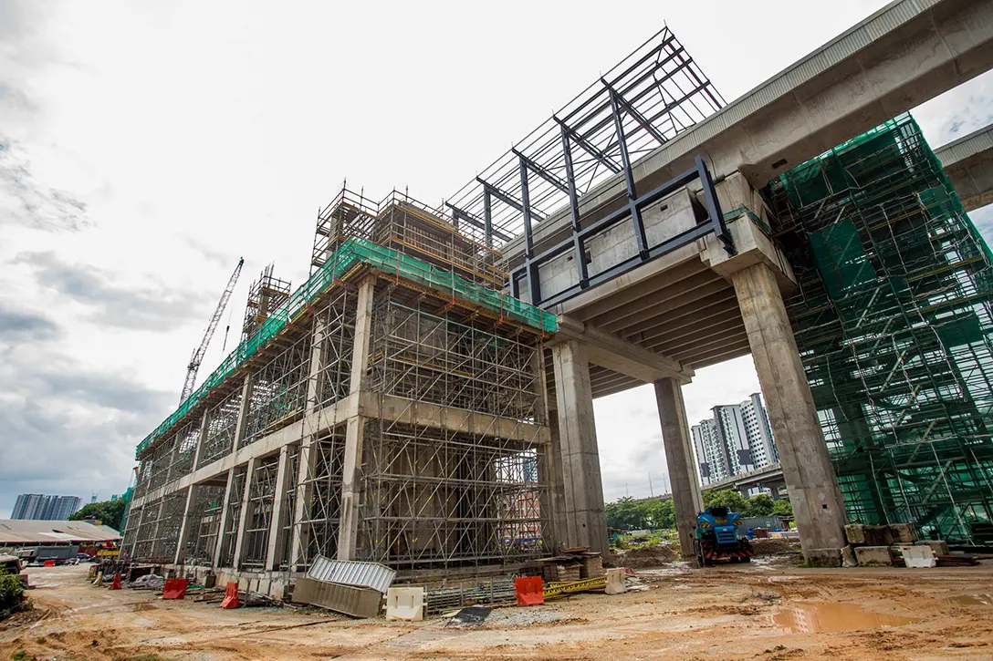View of the construction of Kuchai MRT Station Entrance A in progress.