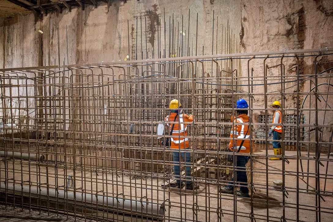 Rebar installation of reinforced internal walls at Persiaran KLCC MRT Station upper under platform