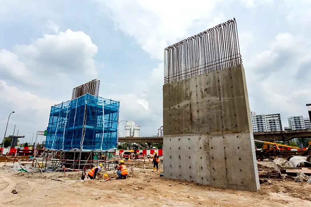 Construction of shearwall at the Sungai Besi MRT Station site.