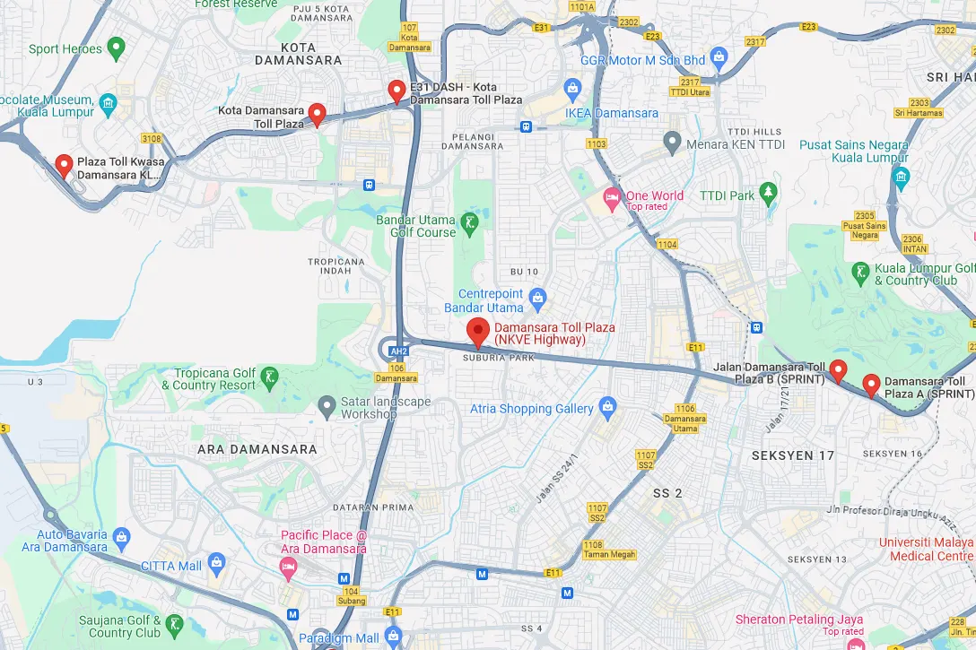 Location of Damansara Toll Plaza