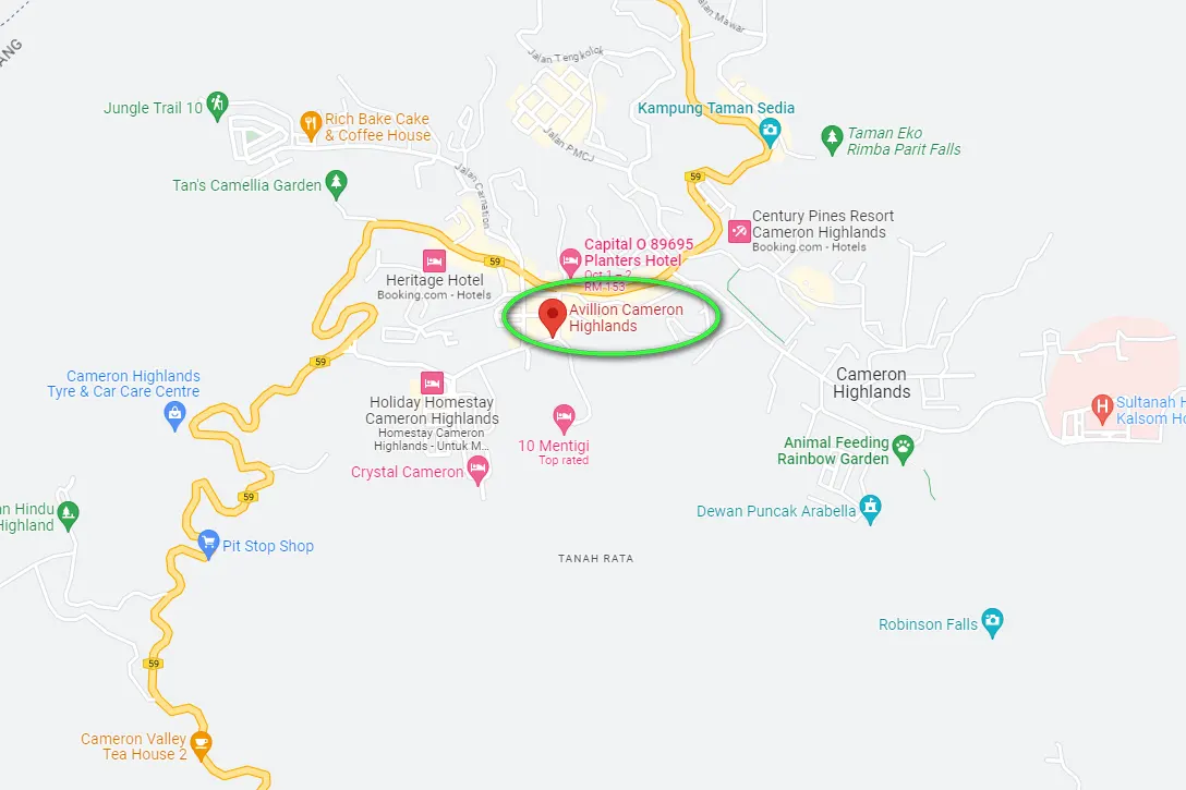 Location of Avillion Cameron Highlands