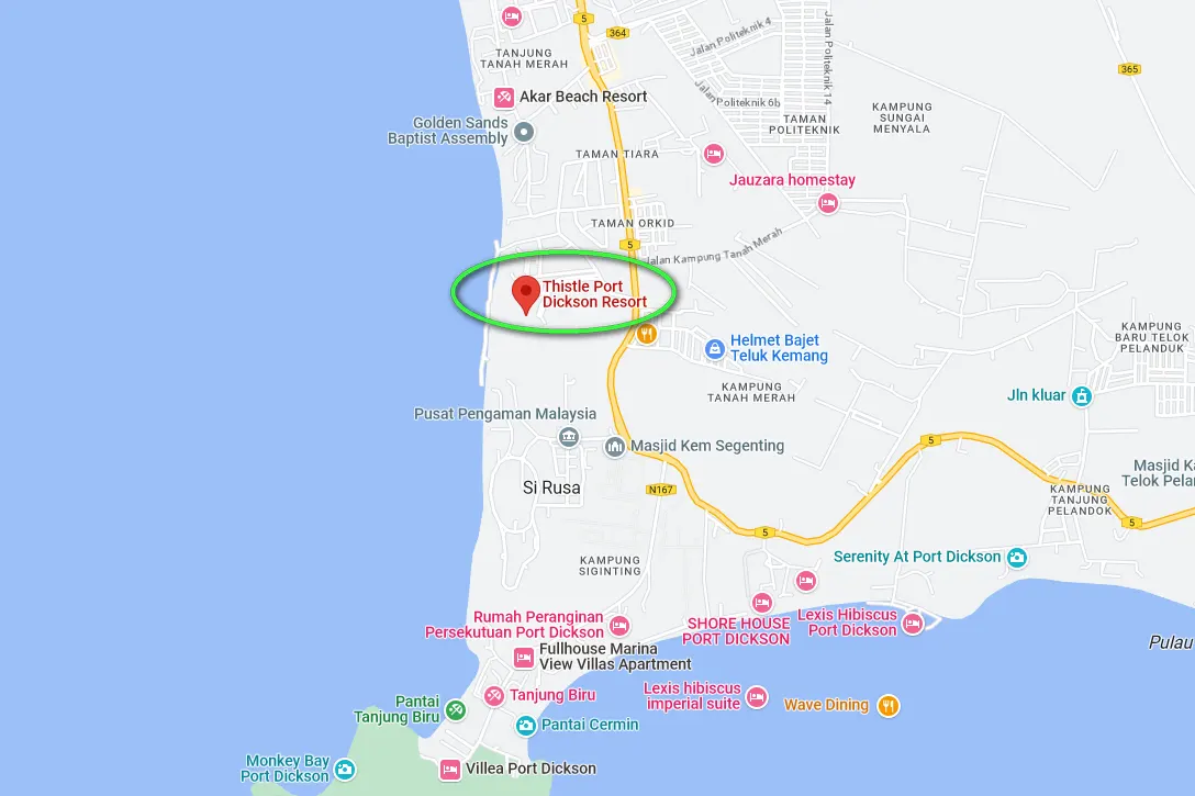 Location of Thistle Port Dickson Resort