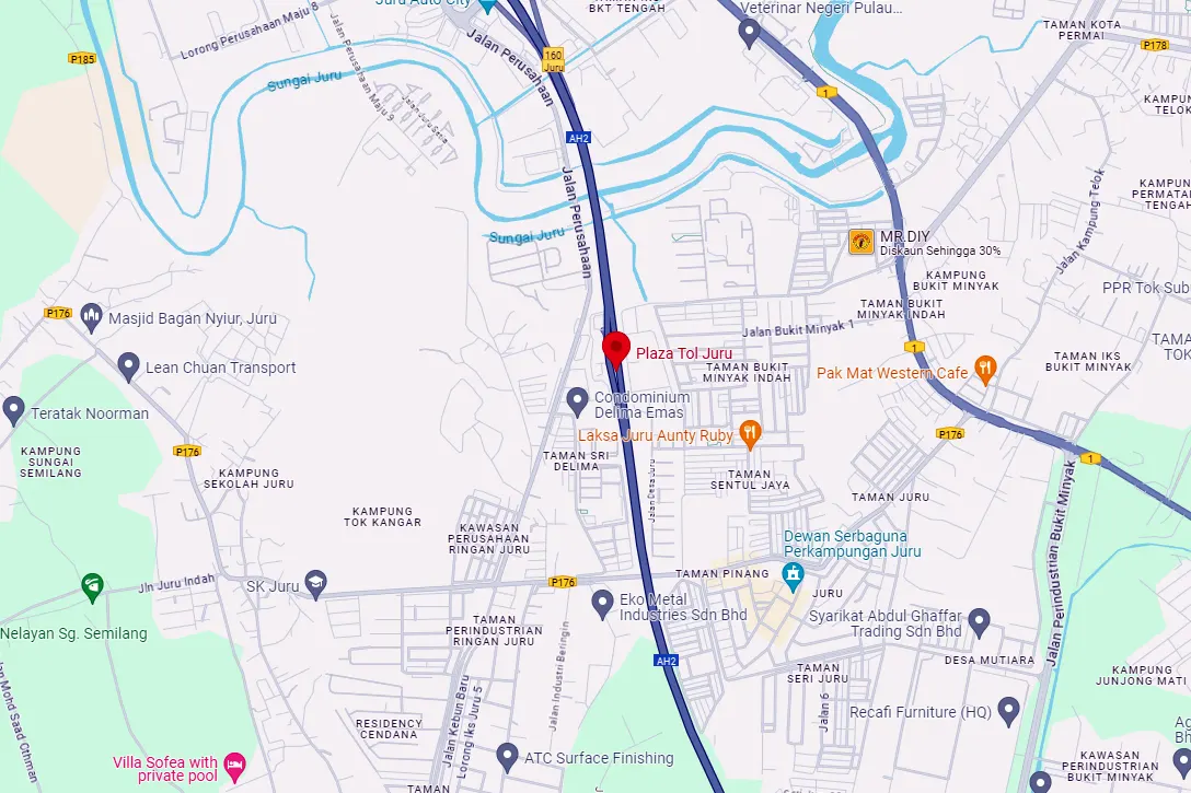 Location of Juru Toll Plaza