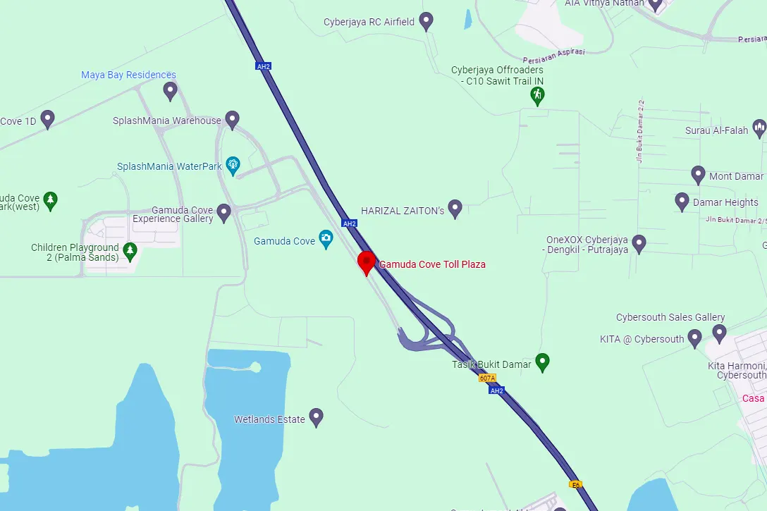 Location of Bandar Gamuda Cove Toll Plaza