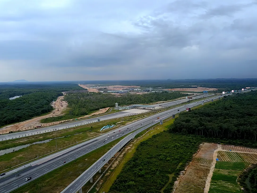 Aerial view of Bandar Gamuda Cove Toll Plaza