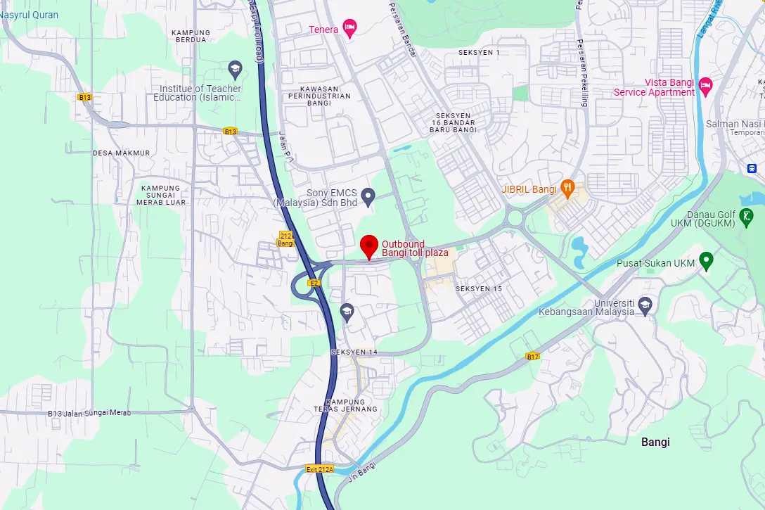 Location of Bangi Toll Plaza