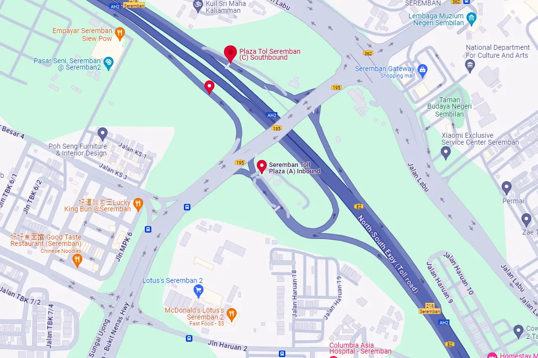 Location of Seremban toll plaza