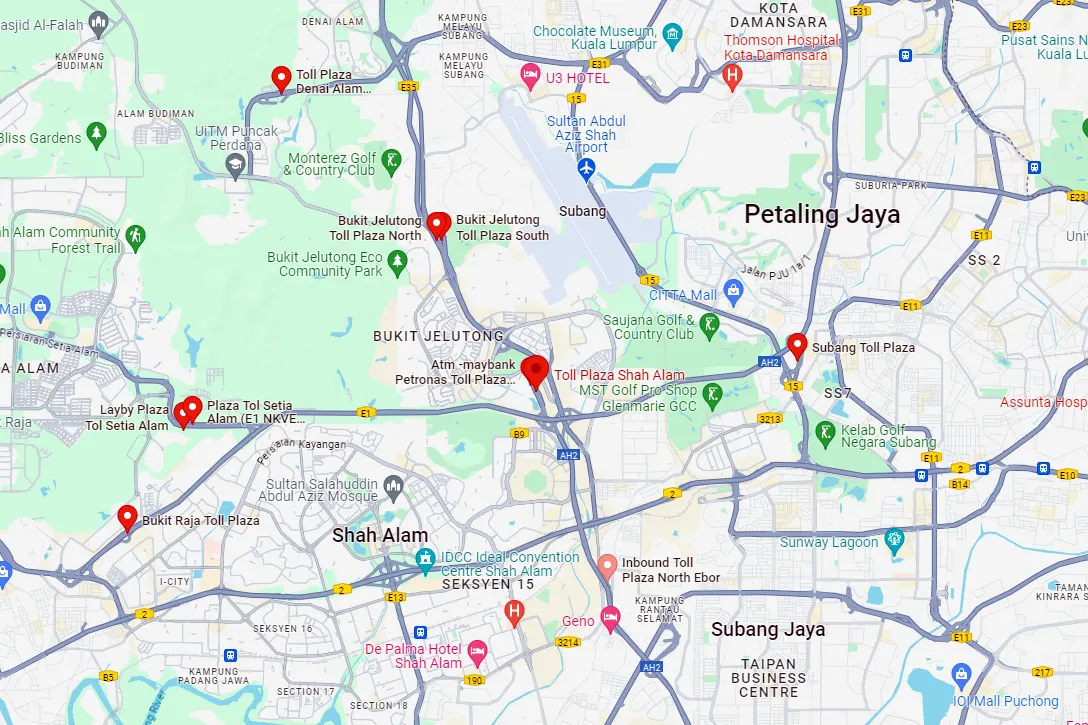 Location of Shah Alam Toll Plaza