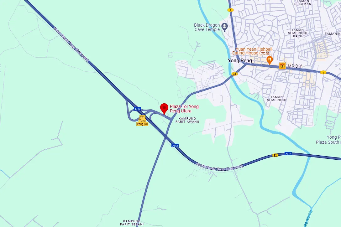 Location of Yong Peng Utara toll plaza